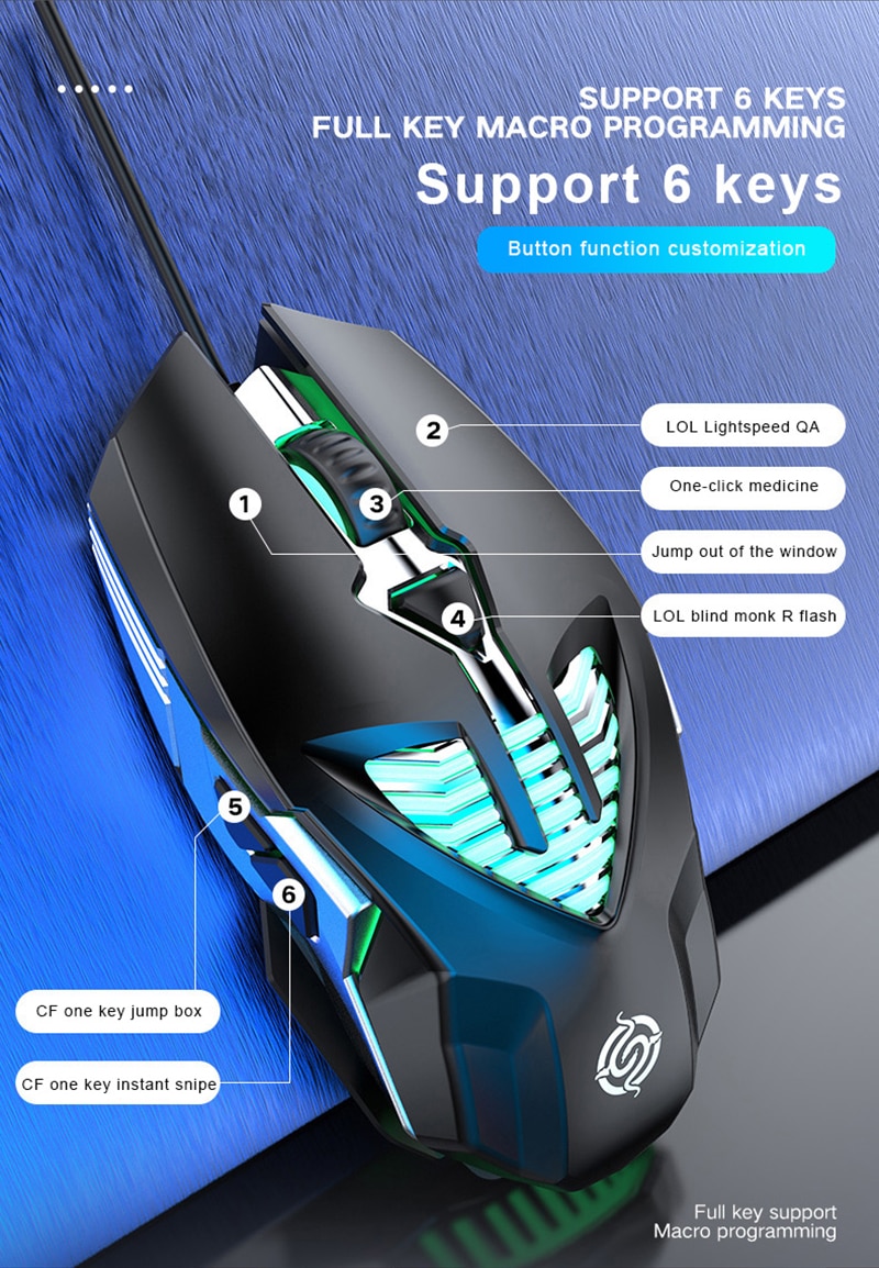 Q1 Gaming Muis Concurrerende Usb Computer Muis 6 Knop Macro Definition Metalen Muis Desktop Notebook Muis Vier-Weg Wiel muizen