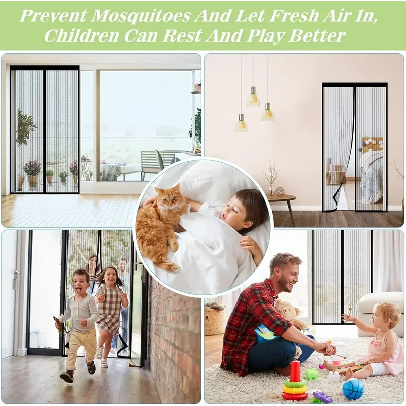 Zware Magnetische Screen Deur Mesh Gordijn Klamboe Bug Handsfree Partitie Mute Gestreepte Deur Gordijn Slaapkamer Ventilatie