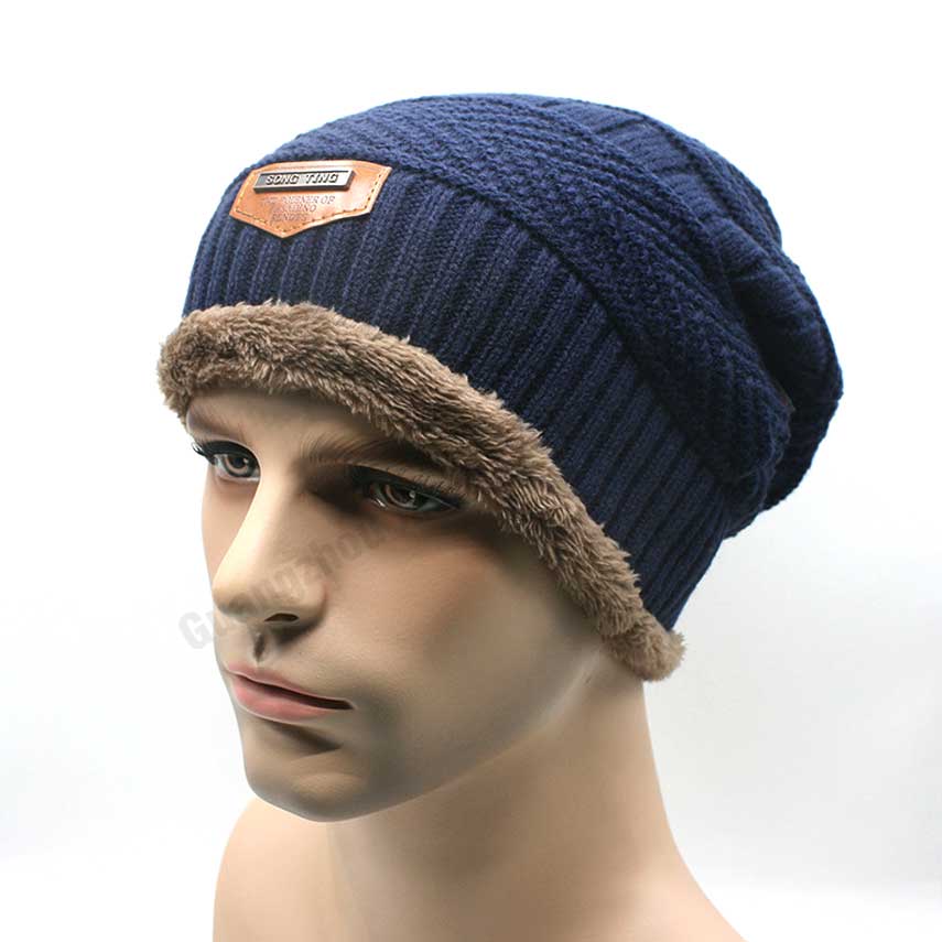 Heren winter hoeden en caps winter cap mannen vrouwen winter gebreide hoeden brandes winter unisex cap mutsen: Blue