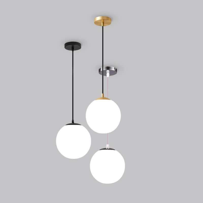 Lámpara colgante de bola de cristal, luminaria E27 dorada/negra/plateada, globo blanco, para Bar, restaurante, decoración, dormitorio