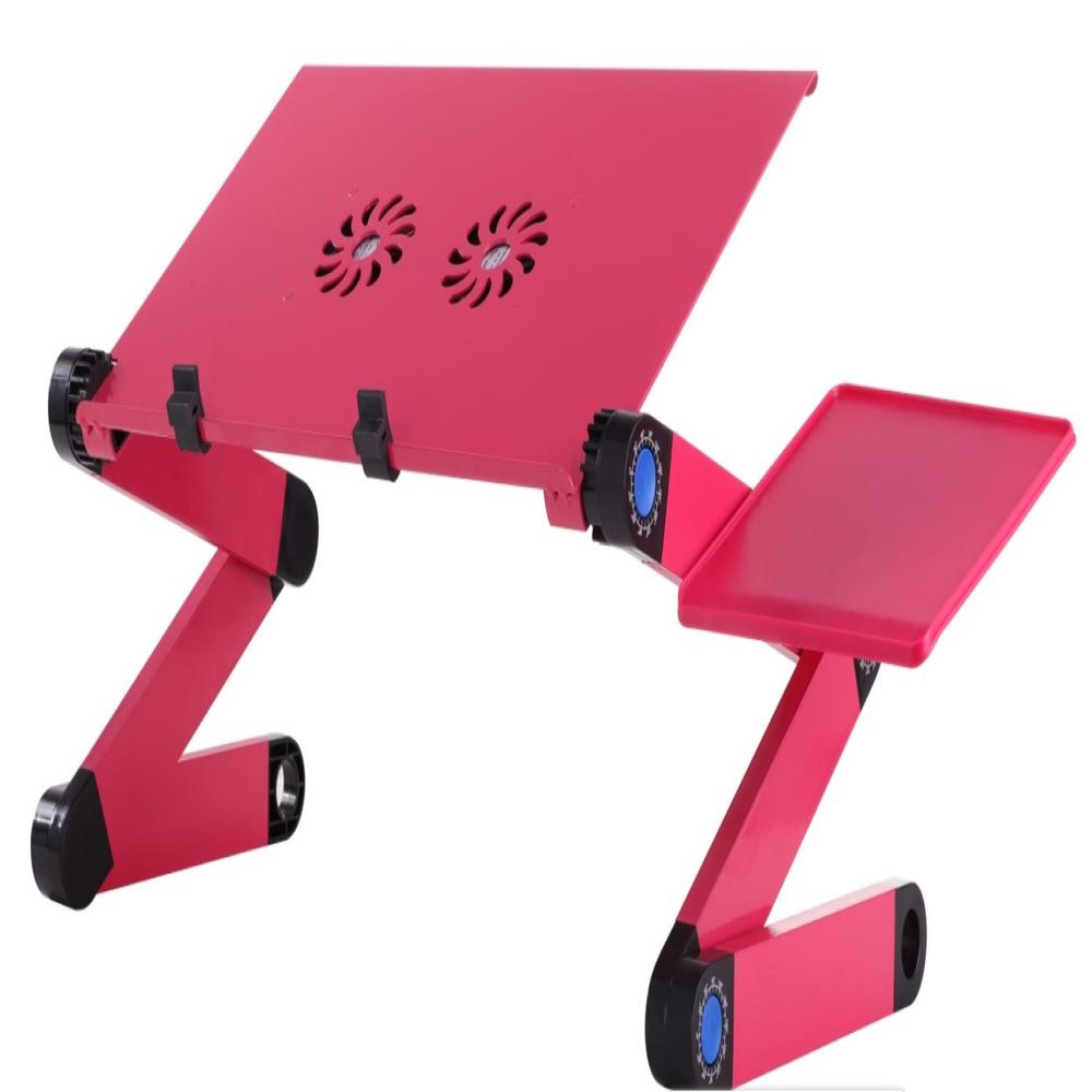 Portable Adjustable Aluminum Laptop Desk Stand Table Vented Ergonomic TV Bed Lap Stand Up Working Office PC Riser Bed Sofa Couch: Red-Dual fan