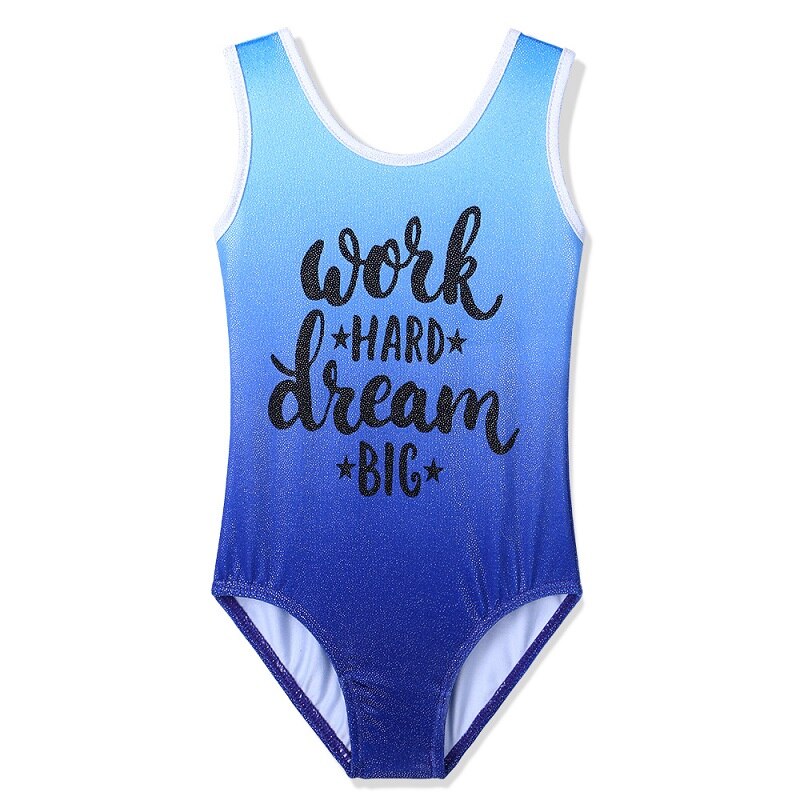 BAOHULU ados brillant lettre justaucorps pour filles enfants gymnastique combinaison sport body formation classe costume enfant: B198 Blue / 6A