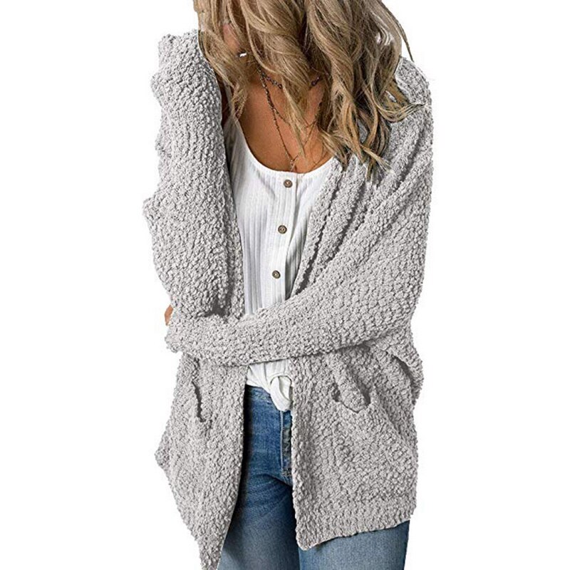 Las mujeres delgadas suéteres de Batwing manga larga Cardigan otoño punto cárdigan abierto por delante abrigo sudadera con bolsillos de chaqueta: Gray / M