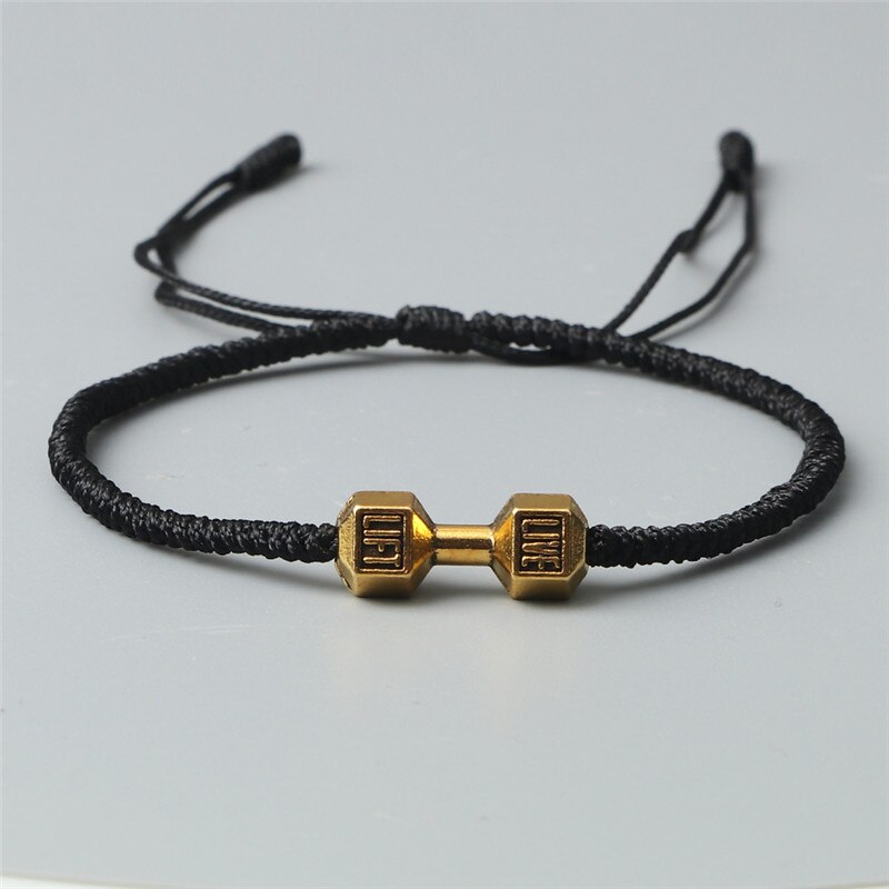 Charme Tibetischen Buddhistischen Woven Hanteln Armbänder &amp; Armreifen Für Frauen Männer Glück Handgemachte Knoten Seil Armband Barbell Bead Schmuck