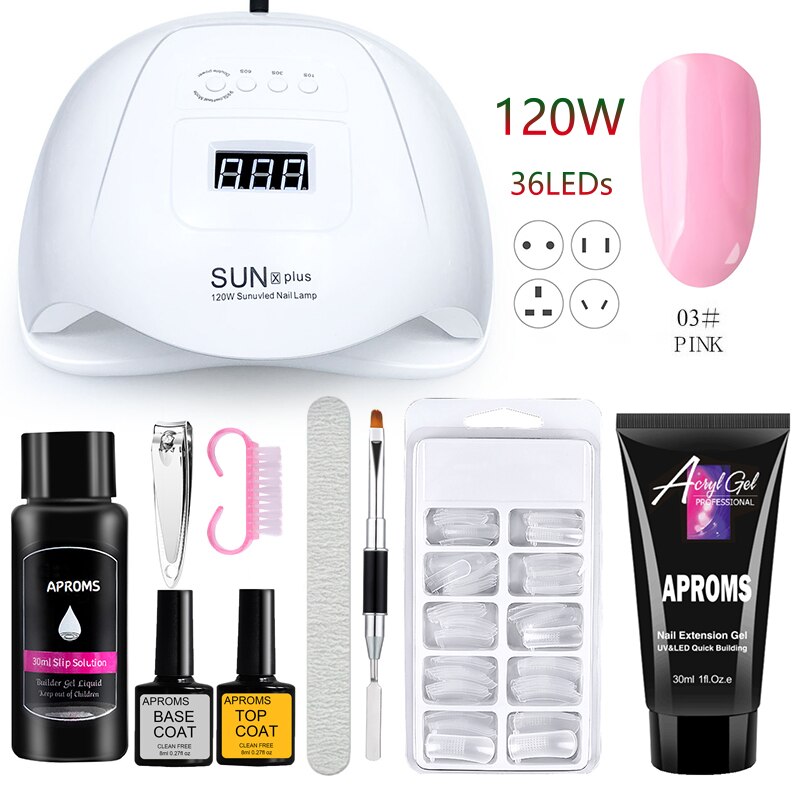 120W UV LED Nail Lamp Kit Poly Nail Gel Kit UV Nail Gel Builder Set Nail Builder Set 30ML UV Gel Manicure Set Extension Nail Kit: Poly Gel Set 3
