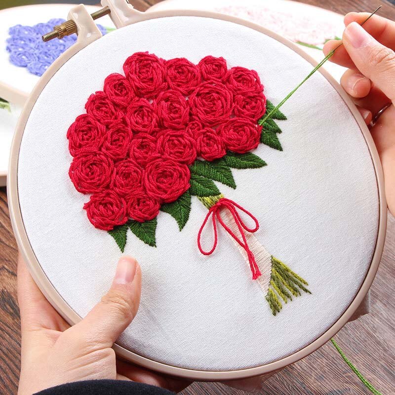 Diy broderi kit blomst trykt håndlavet håndarbejde korssting sæt syning kunst vægmaleri buket bryllup hjemmeindretning: D