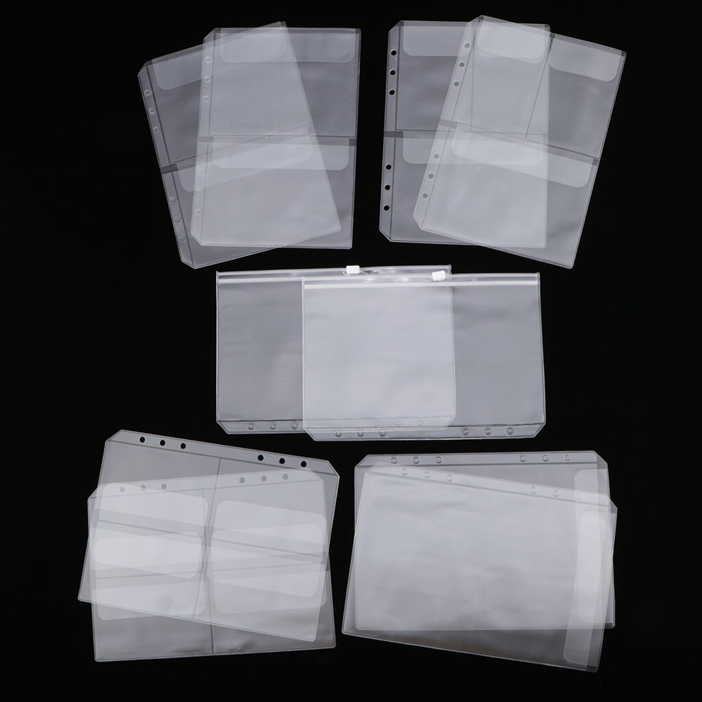 10 Pack A5 Binder Pocket with 6 Holes Binder Sleeves PVC Document Filling Bags Binder Folders - Fit for 6 Rings Notebook