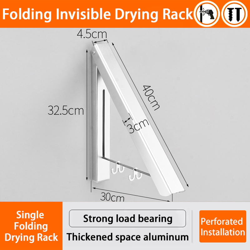 Wall Clothing Hanger Outdoor Folding Drying Rack Telescopic Rack For Clothes Horse Clothesline Balcony Hook Rail Clothes Rods: Nailing Silver one