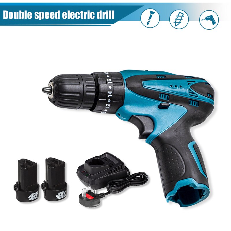 12V 32N. M Elektrische Schroevendraaier Elektrische Boor Lithium Batterij Mini Boor Draadloze Schroevendraaier Power Tool Voor Makita 12V Batterij: UK 2Battery 1Charger