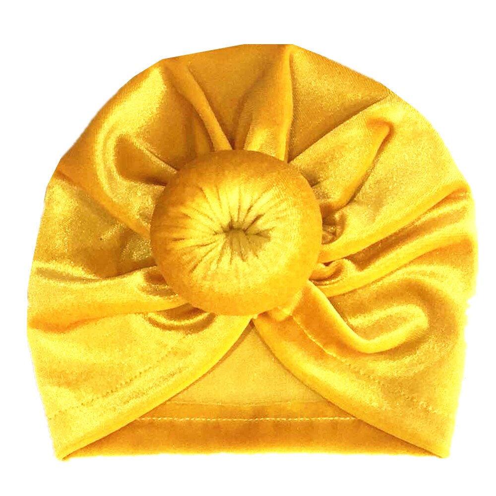 Småbørn piger børn baby fløjl donut hat stor sløjfe hårbånd pandebånd stretch turban knude hoved wrap: Gul
