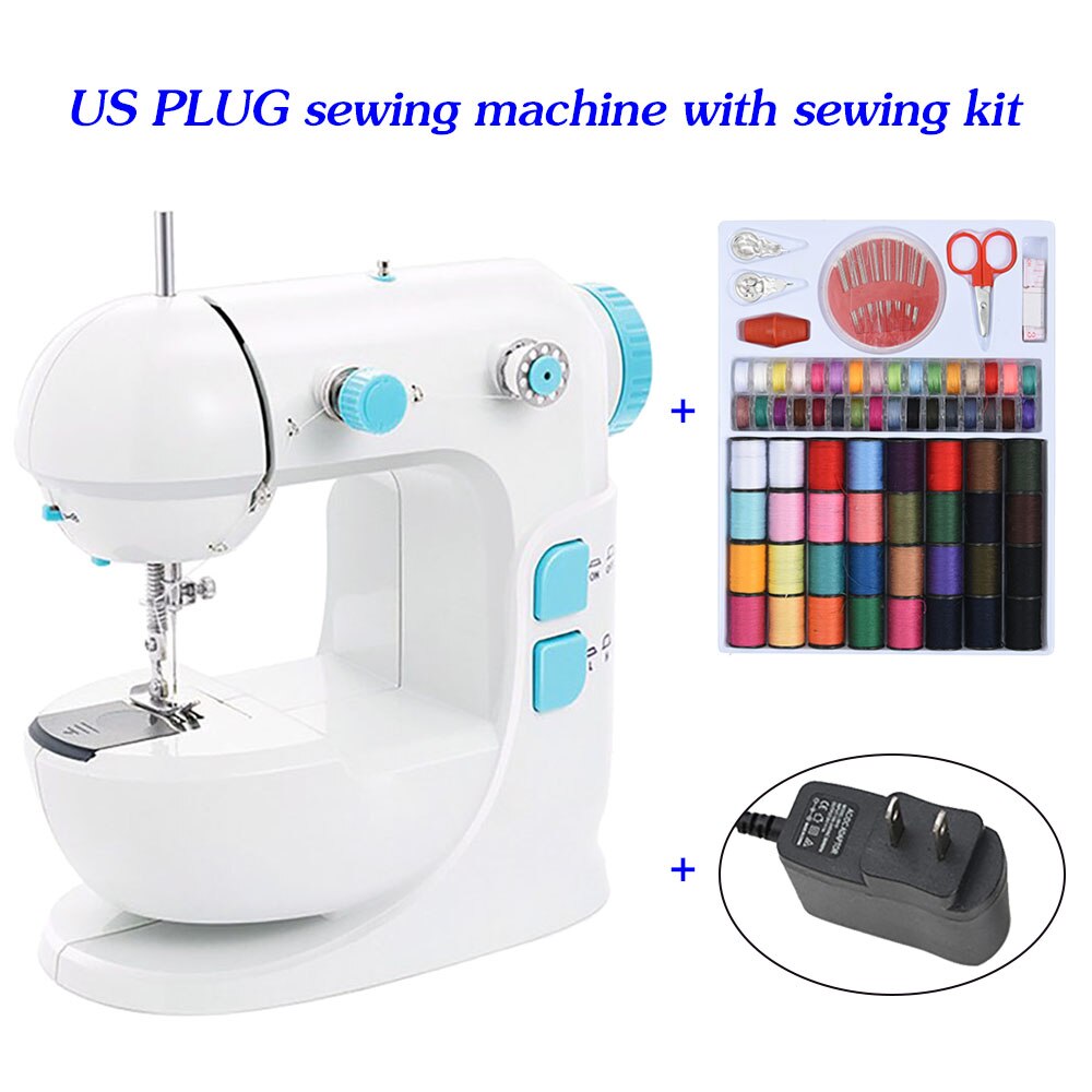 Mini Portable Handheld Sewing Machine Stitch Sew Needlework Cordless Clothes Fabrics Electrec DIY Manual Pedal: US PLUG with Kit
