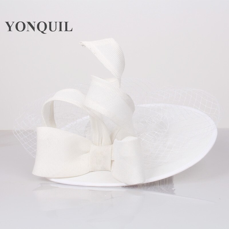 Large 30CM Round White Fascinator Base Velling Hair Accessories Women Party Wedding Hat Imitation Sinamay Birdcage Veil Headwear: White