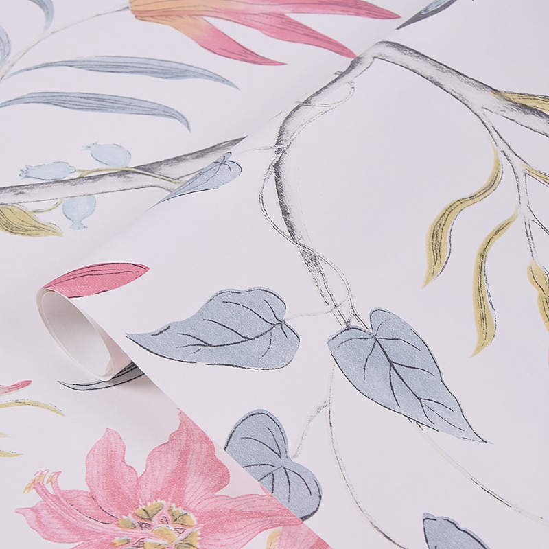 Papel tapiz Floral Rosa Vintage para decoración de la pared del dormitorio, papel tapiz de 100x53cm con mariposas tropicales, pájaros y pared de flores