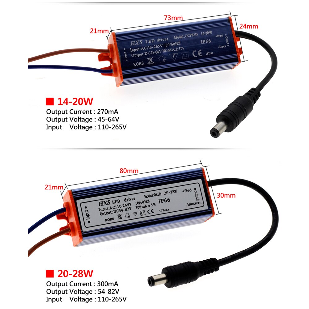 Ledet sjåfør  ip66 vanntett 6w 10w 20w 28w 42w 54w belysningstransformatorer  ac85v-265v strømforsyning