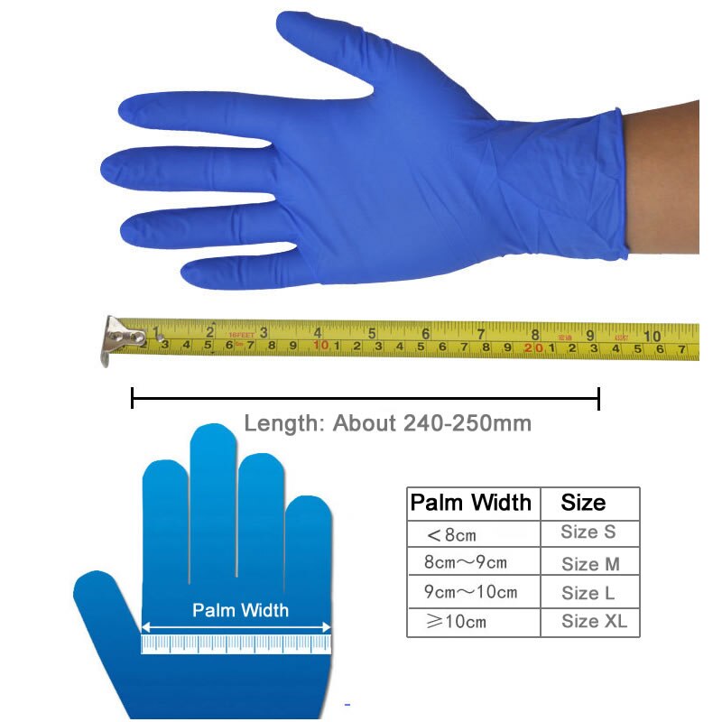20 stuks blauwe nitril wegwerphandschoenen, ambidextreuze oliebestendige handschoenen voor examens, experimenten, onderzoek, schoonmaken, repareren, werkveiligheid