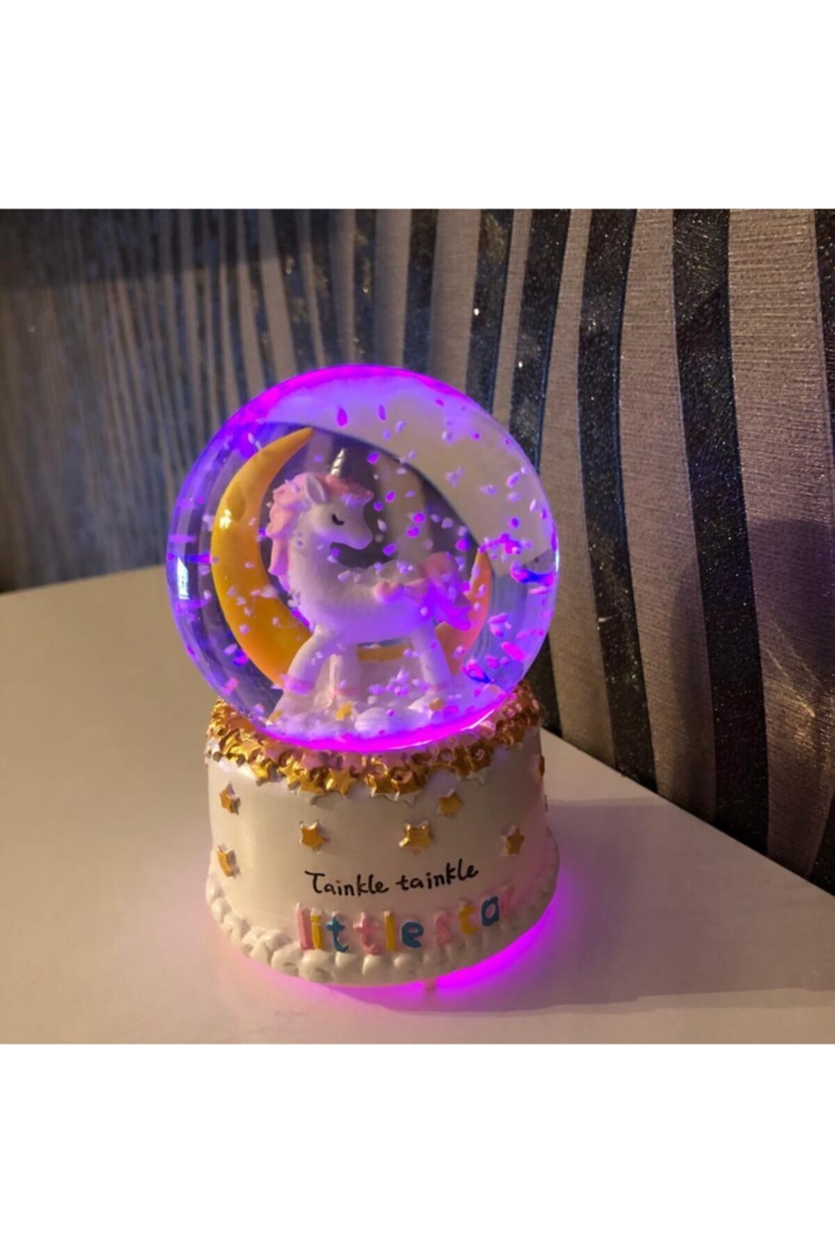 Globo de nieve de unicornio con música, bolas de cristal para pulverización de nieve, , globos luminosos, decoración para la Oficina y el hogar