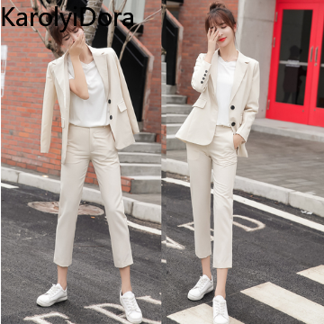 Naisten puku kesä naisten housut puku pitkähihainen bleiseri rento housut puku takki takki löysä toimisto nainen 2 -osainen setti