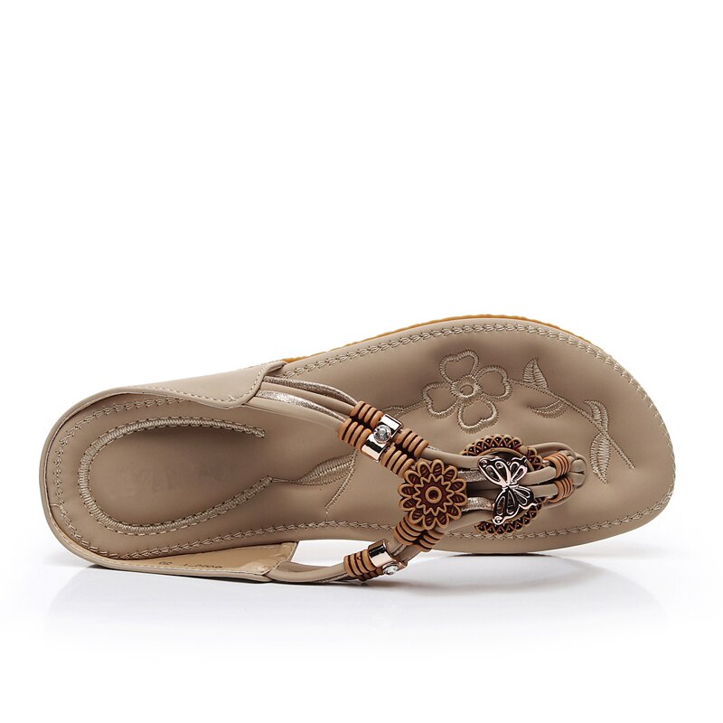 TIMETANG, Sandalias planas bohemios étnicos de verano para mujer, sandalias chanclas con cuenta para mujer, sandalias de playa de talla grande, zapatos informales 36-41