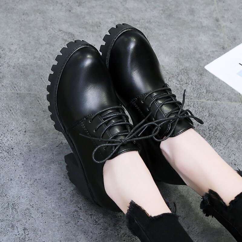 automne femmes chaussures simples femmes à lacets chaussures à talons carrés tête ronde talon haut imperméable à l'eau plate-forme chaussures en polyuréthane