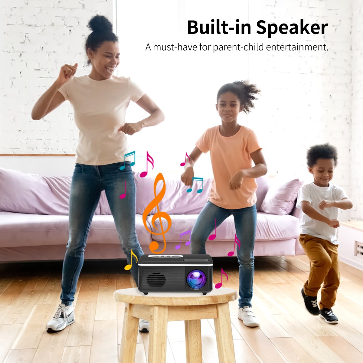 Aibecy S361 Mini Portable LED Projector Support 1080P 600 Lumens Built-in Speaker Multimedia Video Movie Projector Home Theater