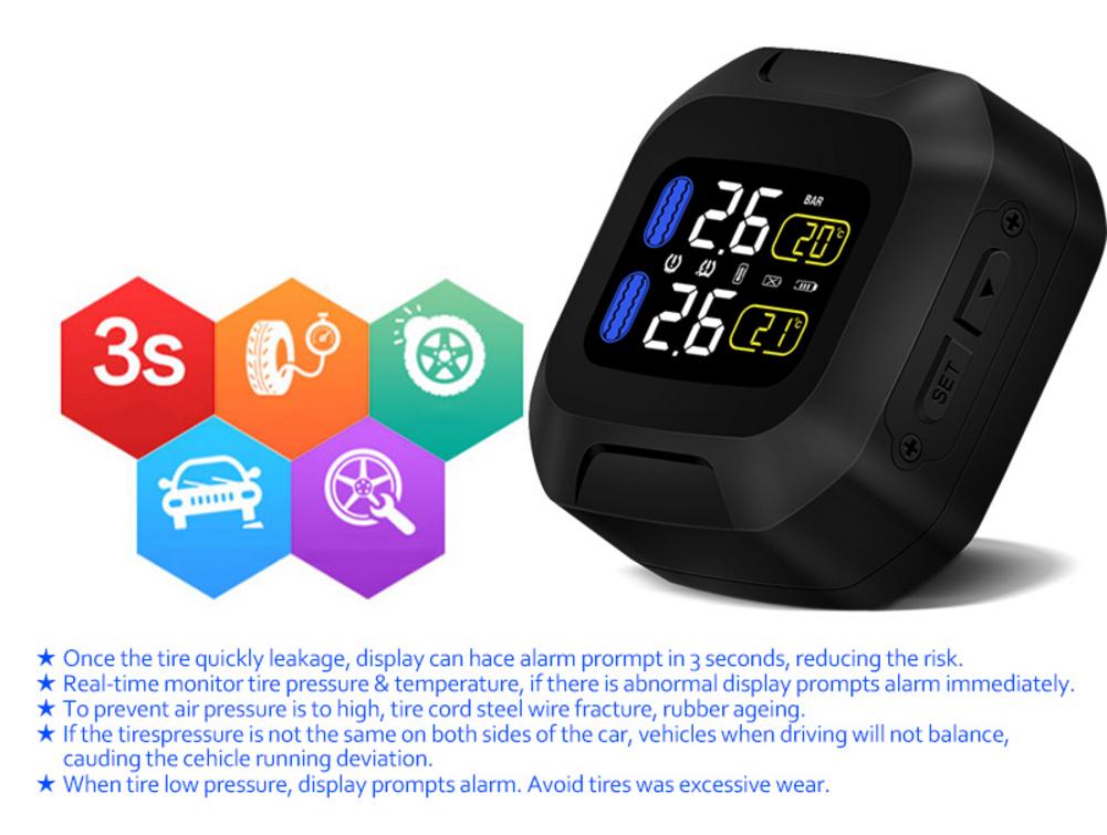 CAREUD M3, sistema de supervisión de presión de neumáticos en tiempo Real para motocicleta, resistente al agua, TPMS, inalámbrico, LCD interno o externo, sensores TH/WI