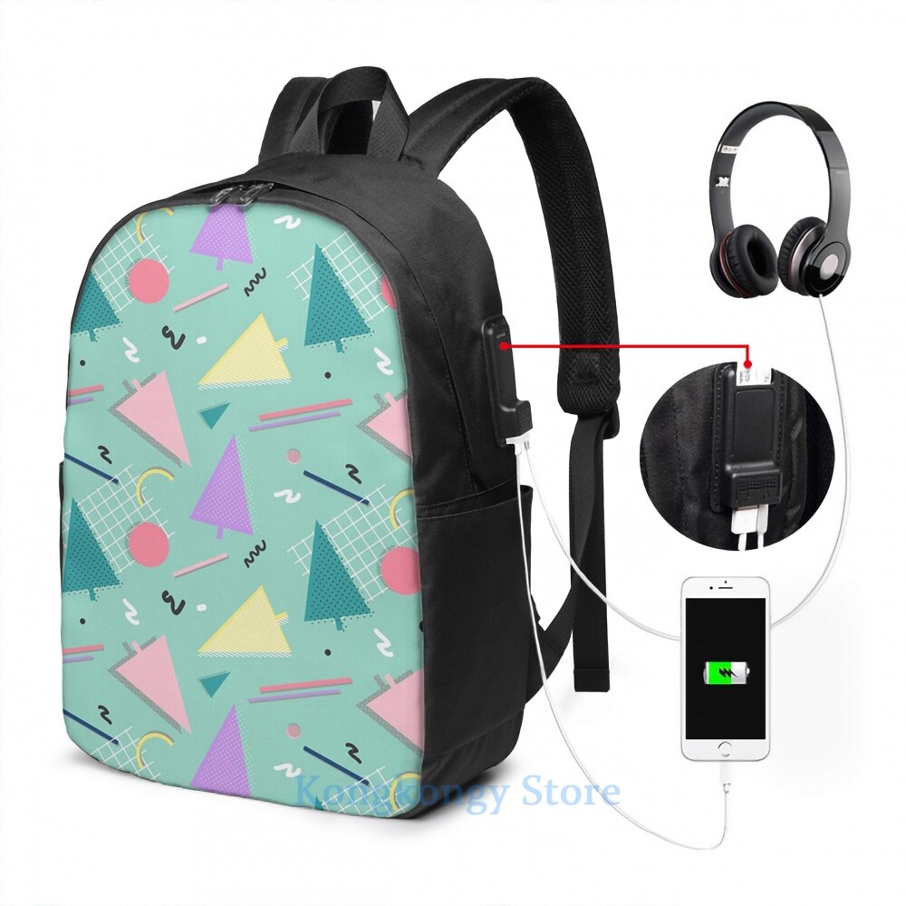 Divertido estampado gráfico de Menfis, mochila de carga USB de Navidad para hombres, mochilas escolares para mujeres, bolsa de viaje para ordenador portátil: USB Backpack 17 in