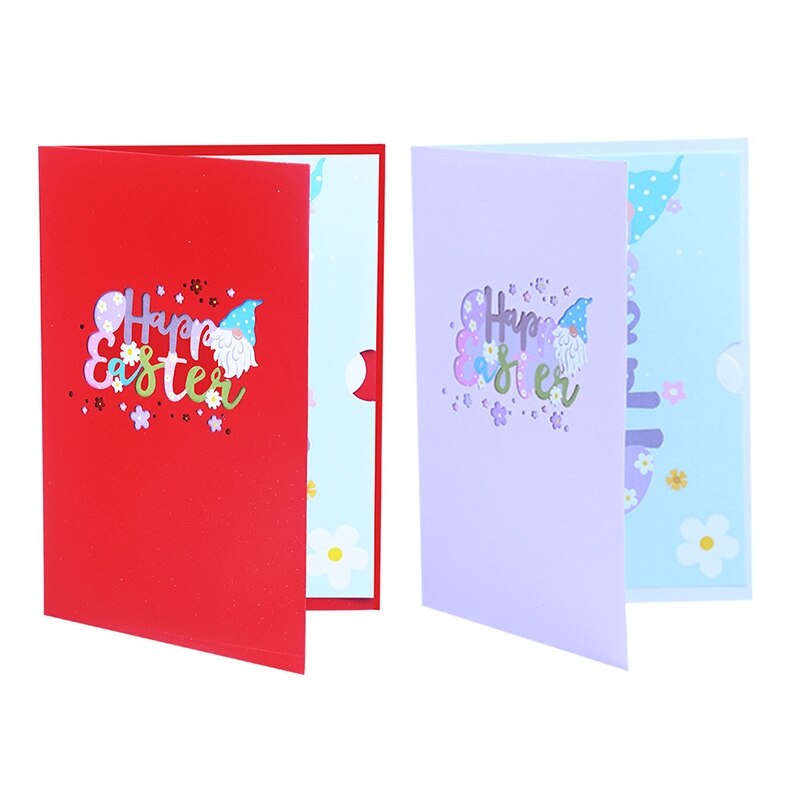 3D Pop Up Cards Happy Easter Greeting Cards Flower Gnome Egg Postcards with Envelope for Easter Day Handmade