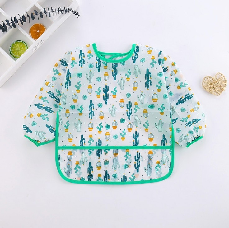 Babero de bebé de dibujos animados, impermeable, manga larga, Baberos para comer, eructar, ropa para pintar: Cactus