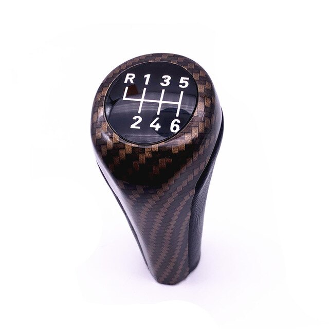 Verchroomde Matte Carbon Fiber Lederen Pookknop Voor Bmw 1 3 5 6 Serie E30 E36 E39 E46 X5 e53 E60 E63 X3 E83 X1 E84 E90 E91: Brown Carbon 6Speed