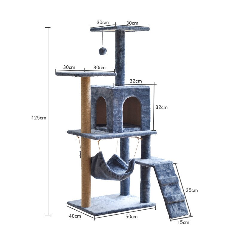 Cat Tree Multilevel Cat Towers with Luxury Condos Cat Tree Tower Kitten Condo Scratching Post: grey 125cm