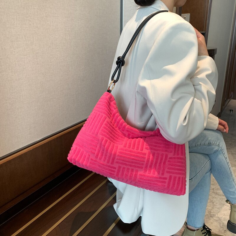 Winter Groen/Rose Ins Elegante Grote Hobo Tassen Vrouwen Katoen Comfy Soft Schoudertassen