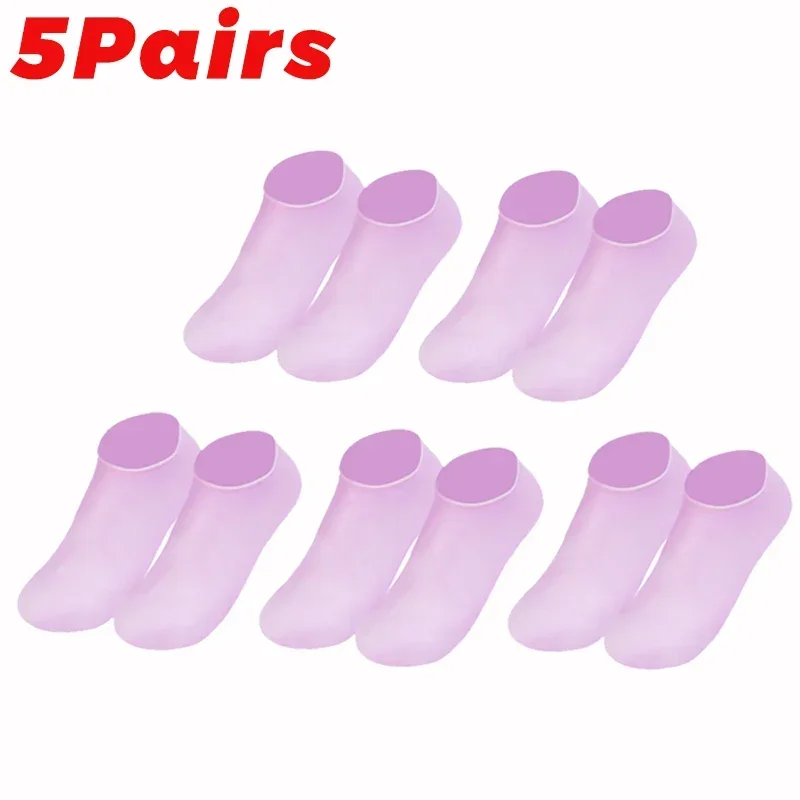 Chaussettes en silicone anti-Contation pour les pieds, 1 à 5 paires, respirantes, exextensibles, gel, suppression de la fréquence, hydratant pour la peau, outil de massage des pieds: Argent