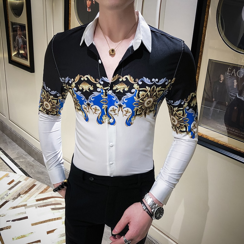 chemise homme automne chemise homme manche longue impression coupe slim chemises hommes de luxe