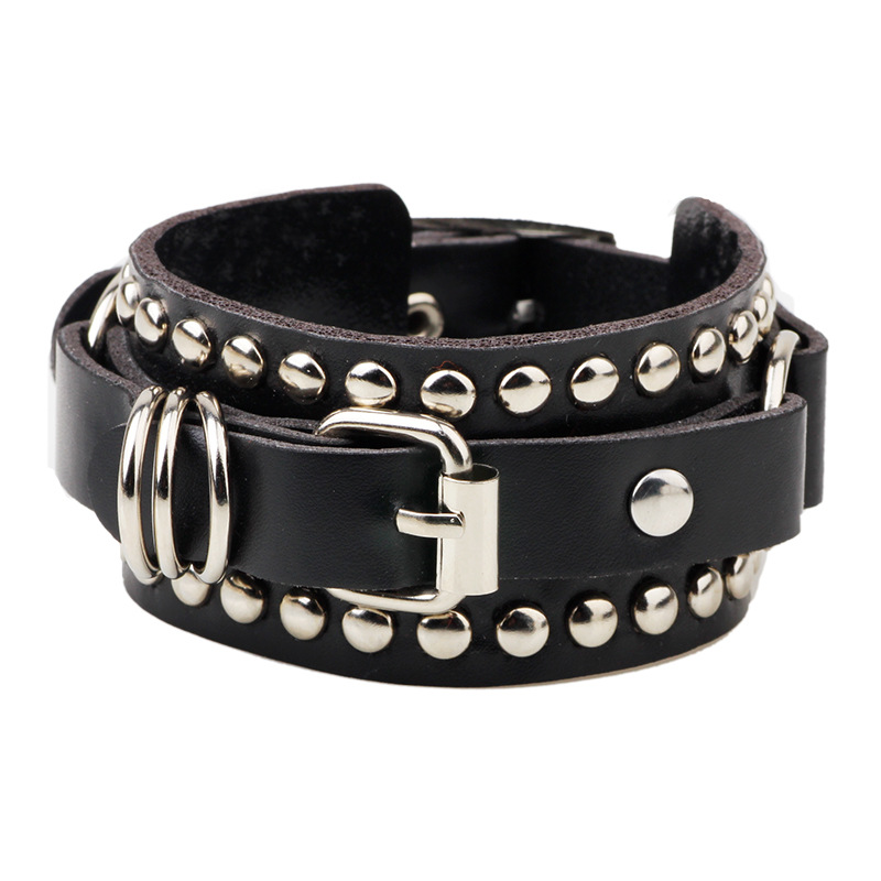 Bracciale in pelle nera Bracciale Polsino goto Gotico punk Bracciali Donna Uomo picchi rivetto perno braccialetto Cosplay musica rock Gioielli unisex: Stampigliatura