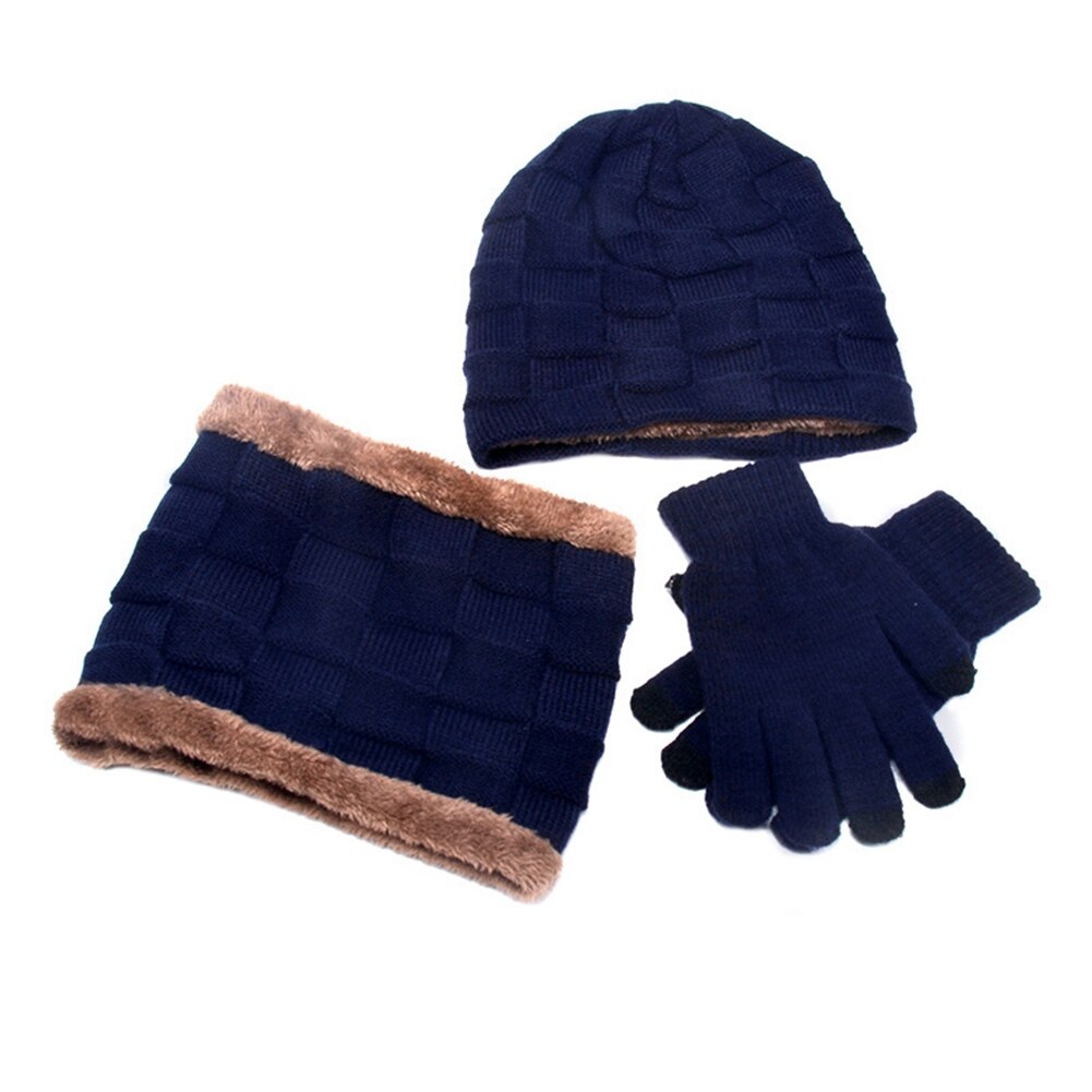 Men Women Winter 3 Piece Set Knit Beanie Hat Scarf Touchscreen Gloves Warm Suit: B