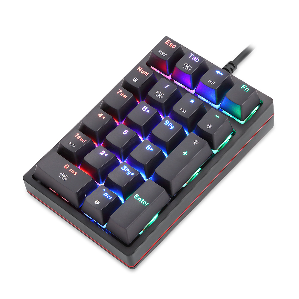 Motospeed K24 Macro Mechanical Numeric Keypad Wired 21 Keys RGB Backlight Numpad Gaming Keyboard Red Blue Switch For PC Notebook: Red Switch