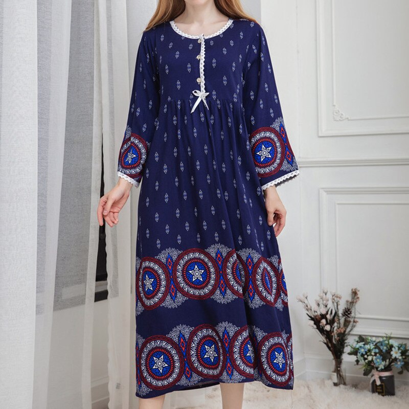 Lente Sleepdress Vrouwen Katoen Lange Mouw Losse Nachtjapon Ademend Zachte Homewear Nachtkleding Nachthemd Lange Thuis Kleding Vrouwen