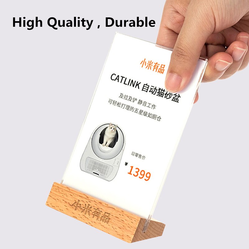 90*60mm Mini Desk Wood Acrylic Sign Holder Display Stand Price Label Paper Card Stand Talker