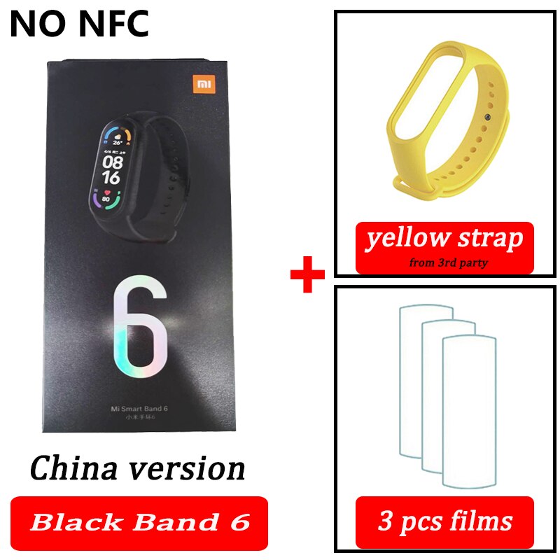 Xiaomi Mi Band 6 wersja globalna kolor AMOLED tlen krwi inteligentny zespół Fitness Traker tętno Bluetooth: black China yellow
