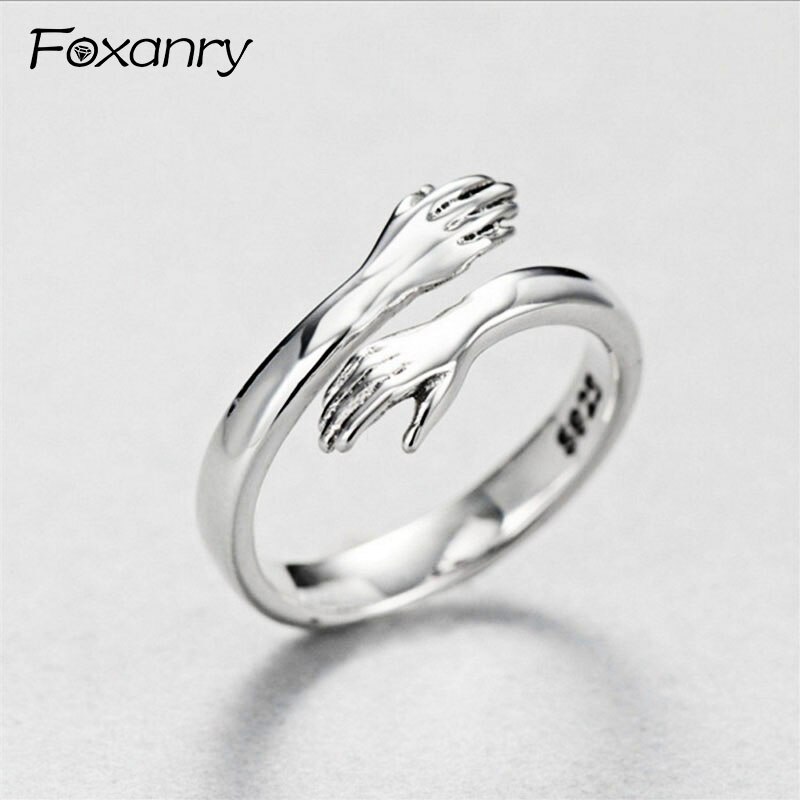 Foxanry 925 sterling zilveren verlovingsring voor koppels, terndy simple embrace, anillos, feestsieraden voor vrouwen
