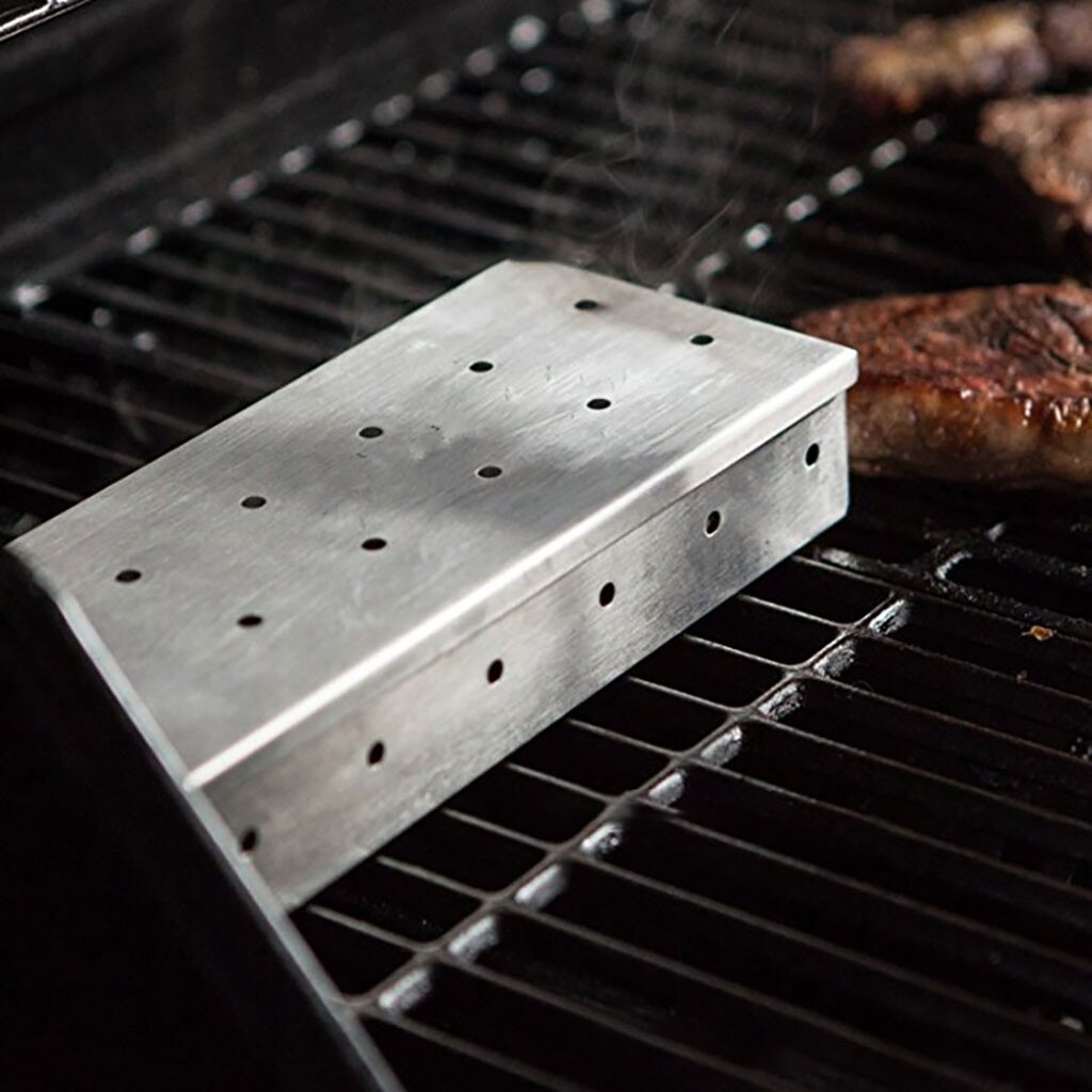Outdoor BBQ Products Stainless Steel Smoker BOX BBQ Stainless Steel Smoke Box Kitchen Product Barbecue tool #19729