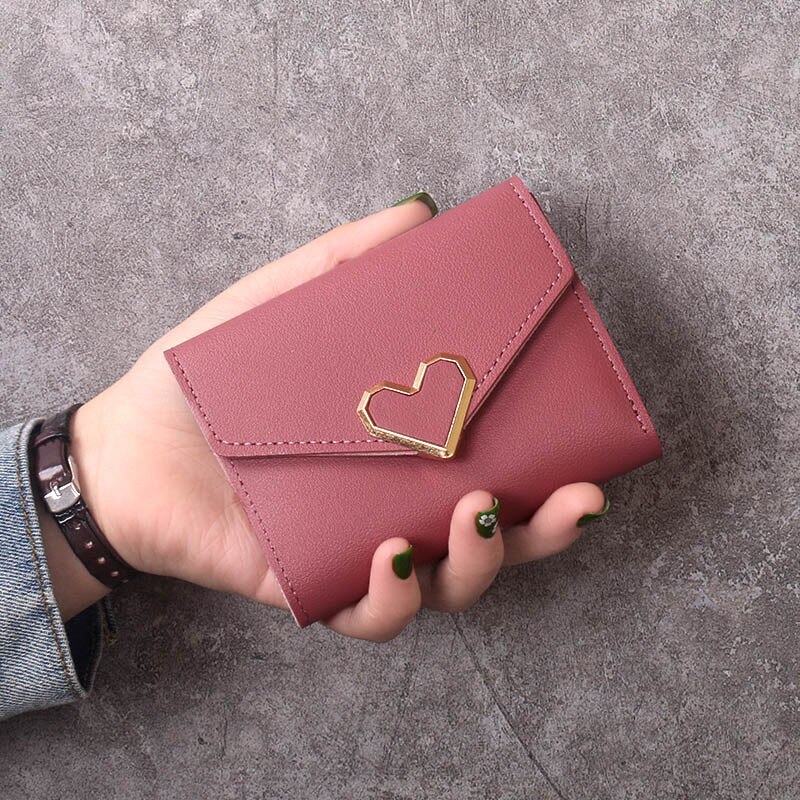Damen Brieftasche Metall Herz-Geformt Kurze Karte Vintage Koreanische Hipster PU Fall