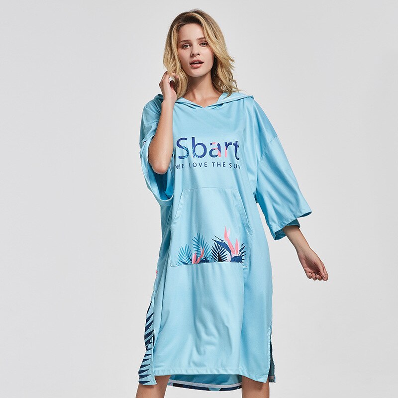 Sbart Vrouwen Hooded Snel Droog Strand Handdoek Robe Lange Mouwen Zwemmen Duiken Handdoeken Eo: Blue