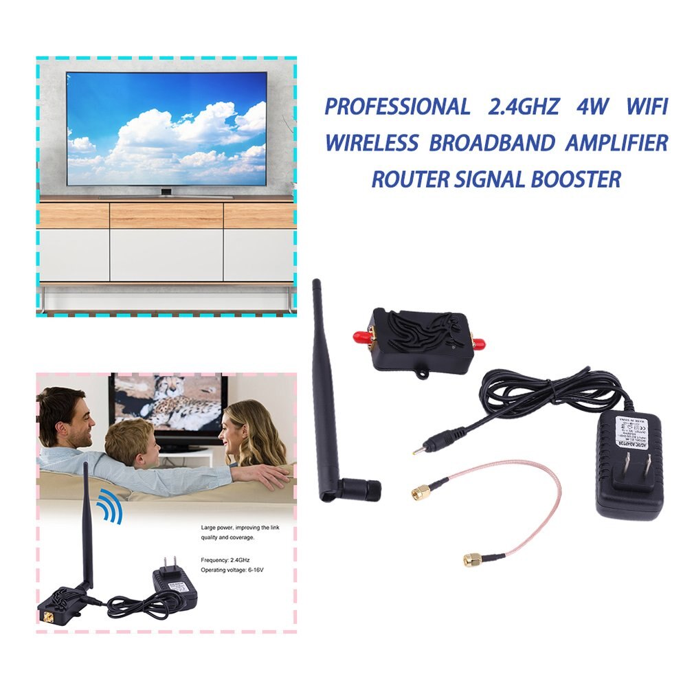 Profissional 2.4ghz 4w wifi amplificador de banda larga sem fio roteador faixa potência impulsionador sinal para roteador wi-fi