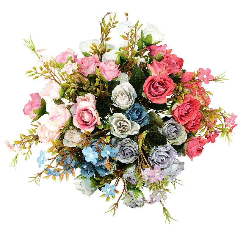 Ramo de flores artificiales Multicolor de 10 cabezas, rosas de seda falsas para decoración de hogar, jardín, , boda Vintage, 1 unidad