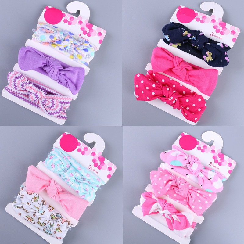 3Stck Elastische freundlicher Stirnband Nette Blumen- Bogen Baby stirnbänder Mädchen Haar zubehör Kaninchen Ohren haar Bands accessoire