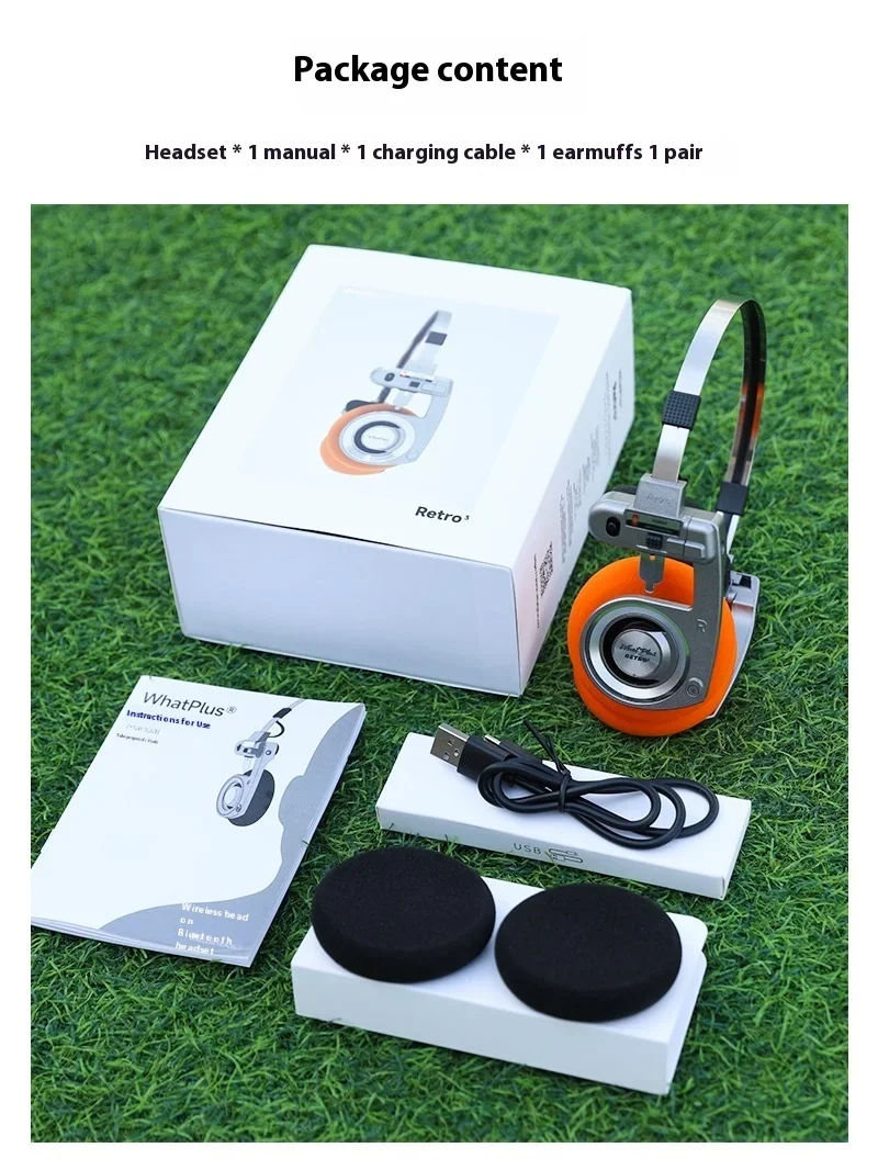 Originele whatplus retro iii  r3 draadloze bluetooth-koptelefoon, in-ear koptelefoon, hifi draadloze opvouwbare koptelefoon met ruisonderdrukking