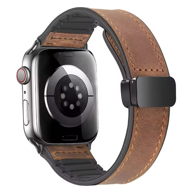 Siliconen + lederen band voor Apple Watch Band 49mm 44/42/45/38/40/41mm accessoires armband voor iWatch Ultra Series 9 8 7 SE 6 5: S / GREEN BLUE