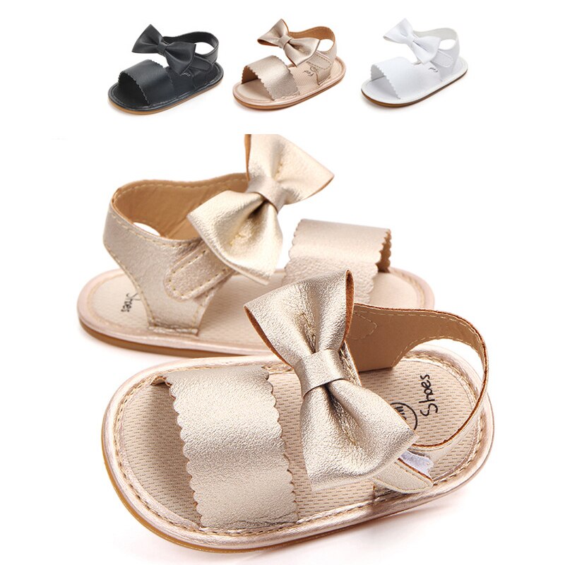 Meisjes Baby Schoenen Zomer Boog Knoop Sandalen Pasgeboren Baby Baby Meisjes Platte Sandalen Schoenen Effen Antislip Pu Leer ademend Toddl