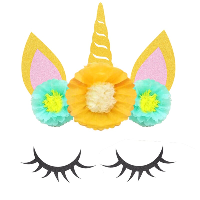 Pompon en papier licorne en forme de fleur | Oreilles licorne en corne, bricolage de décoration d'arrière-plan pour fête mariage, décoration de chambre d'anniversaire d'enfants: 7